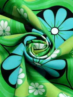 Sale Retro Stage 2PCS 1960s Lapel Knitted Blouse & Floral Skirt Green