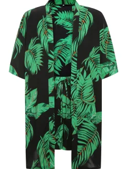 Online Retro Stage 2PCS 1980s Palm Leaves Tropical Top & Shorts Green