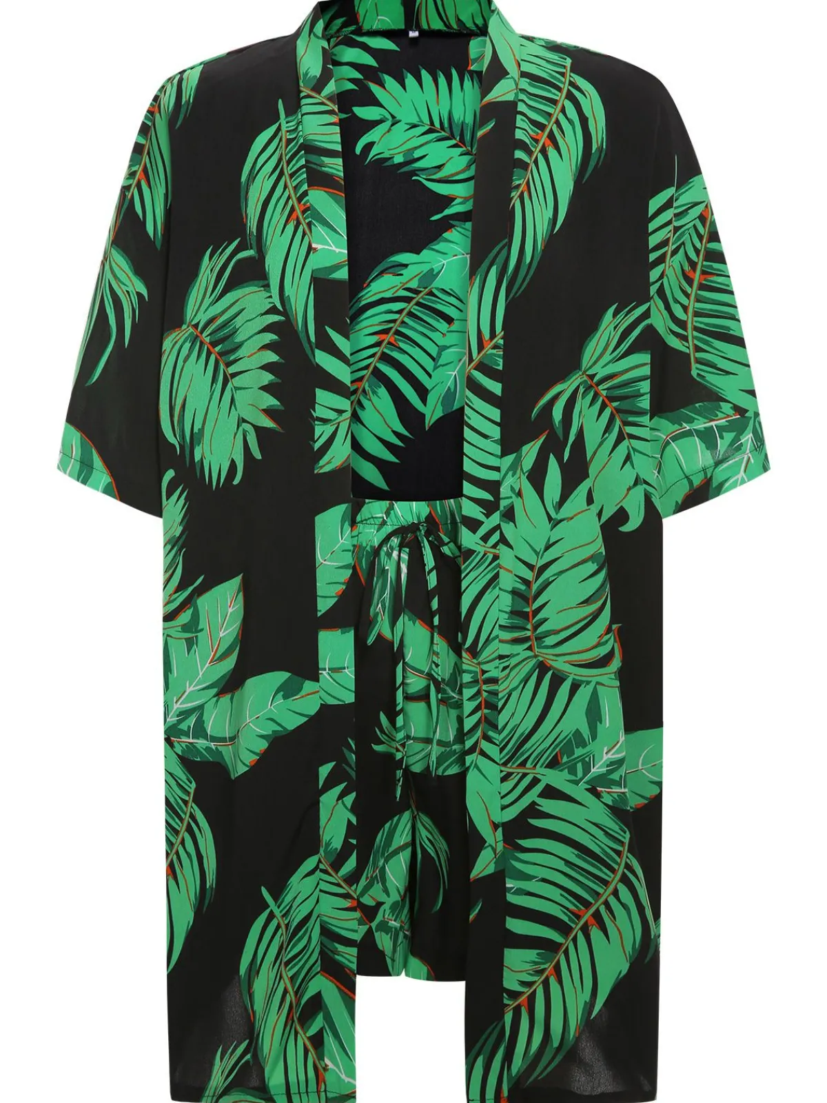Online Retro Stage 2PCS 1980s Palm Leaves Tropical Top & Shorts Green