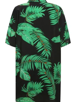 Online Retro Stage 2PCS 1980s Palm Leaves Tropical Top & Shorts Green