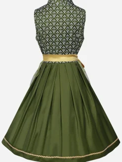 Clearance Retro Stage 2PCS 1950s Ribbon Floral Dress & Embroidered Apron Green