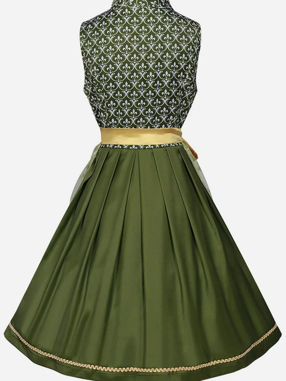 Clearance Retro Stage 2PCS 1950s Ribbon Floral Dress & Embroidered Apron Green