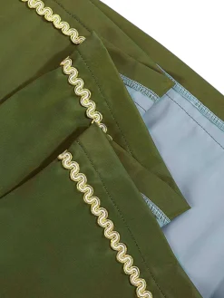 Clearance Retro Stage 2PCS 1950s Ribbon Floral Dress & Embroidered Apron Green