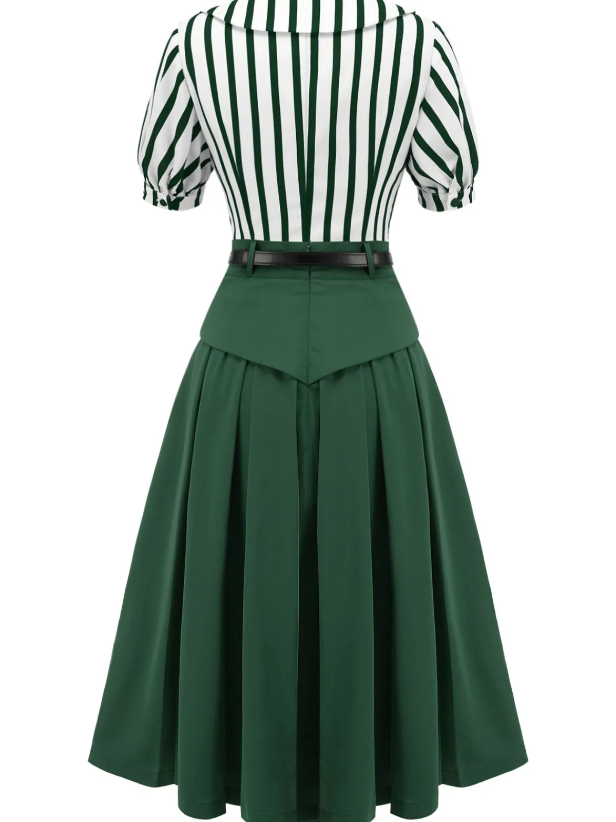 Outlet Retro Stage 2PCS Green 1950s Striped Blouse & Pleated Skirt