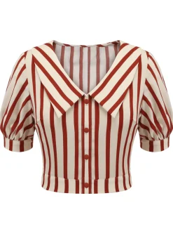 Outlet Retro Stage 2PCS Green 1950s Striped Blouse & Pleated Skirt