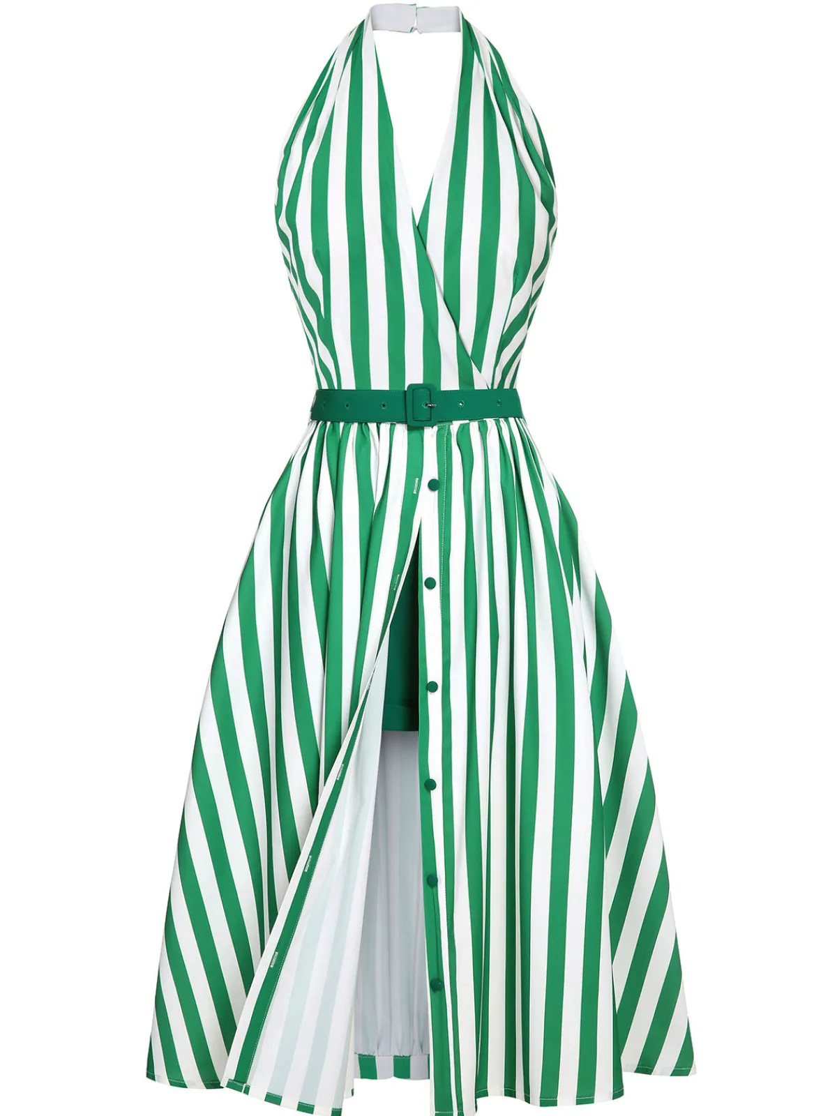 Clearance Retro Stage 2PCS 1950s Stripes Romper & Umbrella Skirt Green