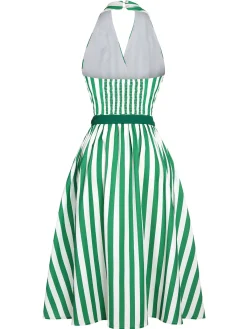 Clearance Retro Stage 2PCS 1950s Stripes Romper & Umbrella Skirt Green