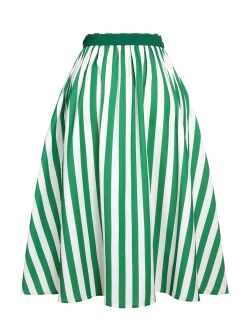 Clearance Retro Stage 2PCS 1950s Stripes Romper & Umbrella Skirt Green