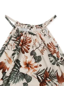 Clearance Retro Stage 2PCS 1950s Tropical Plants Halter Top & Textured Pants Green