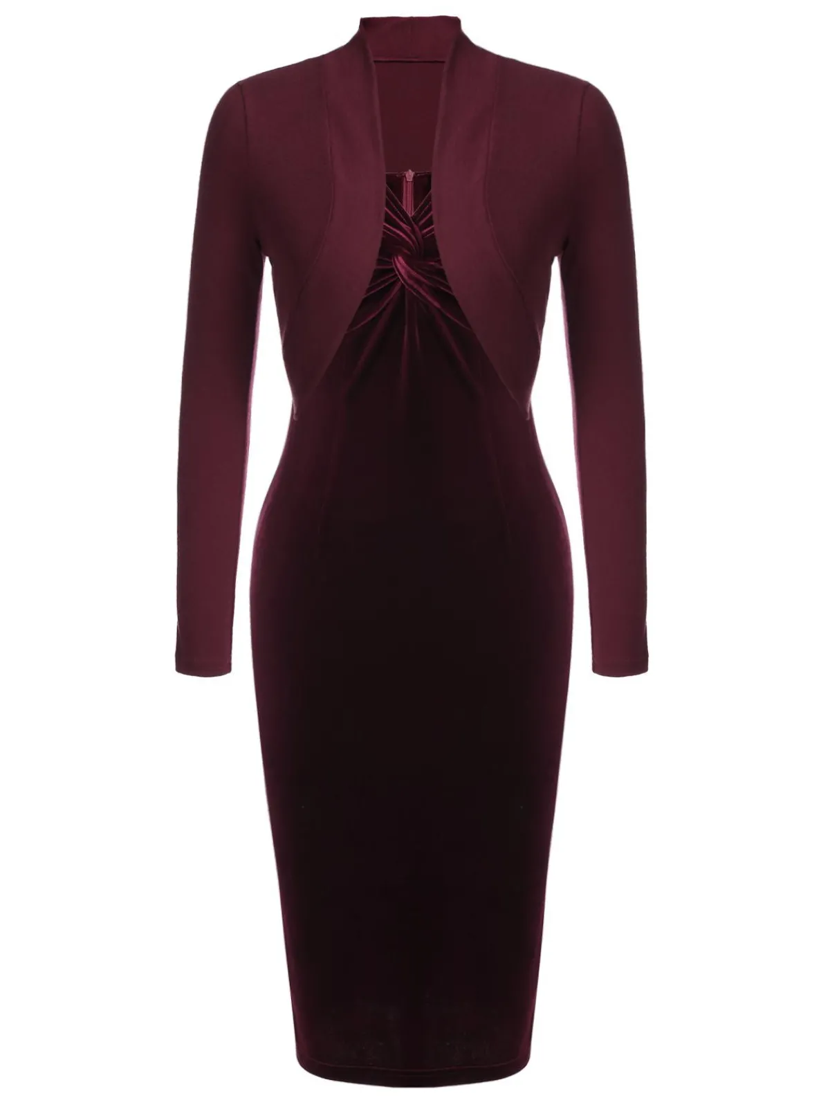 New Retro Stage 2PCS Green 1960s Velvet Bodycon Dress