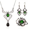 Online Retro Stage 3PCS Green Spider Necklace & Earrings & Ring Set