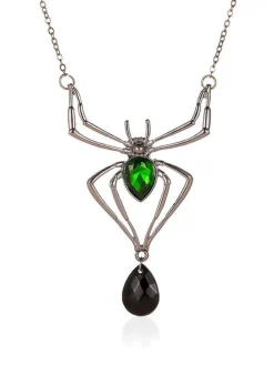 Online Retro Stage 3PCS Green Spider Necklace & Earrings & Ring Set