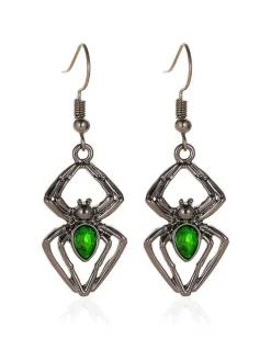 Online Retro Stage 3PCS Green Spider Necklace & Earrings & Ring Set