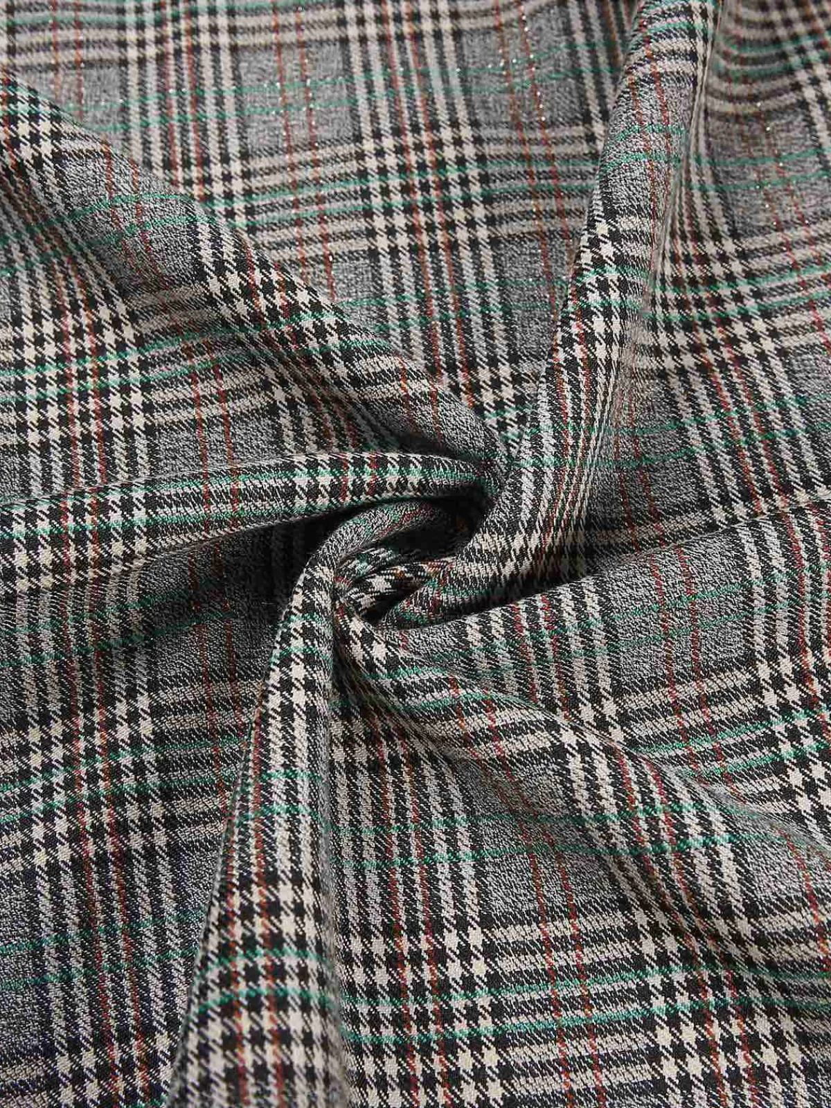 Online Retro Stage 2PCS 1940s V-Neck Plaid Dress & Satin Blouse Grey