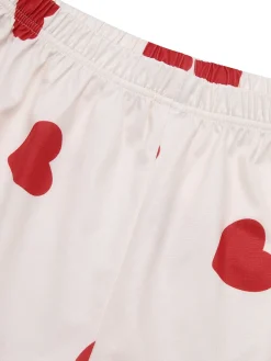 Best Retro Stage 2PCS Heart Short-Sleeved Shirt Shorts Pajamas Beige