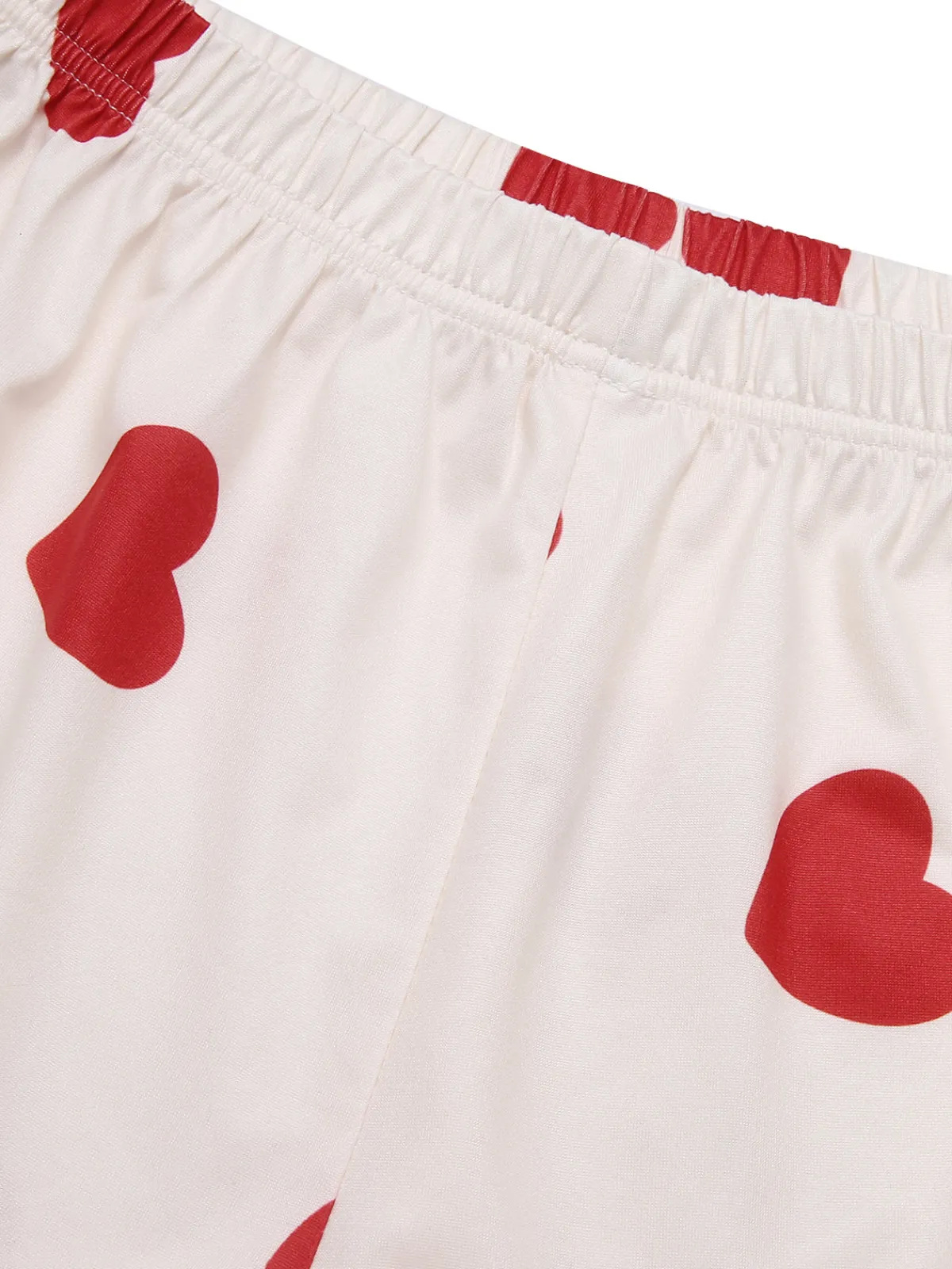 Best Retro Stage 2PCS Heart Short-Sleeved Shirt Shorts Pajamas Beige