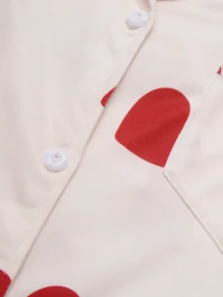 Best Retro Stage 2PCS Heart Short-Sleeved Shirt Shorts Pajamas Beige