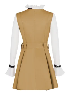 New Retro Stage 2PCS 1960s Ruffle Collar Megan's Costume Set Khaki