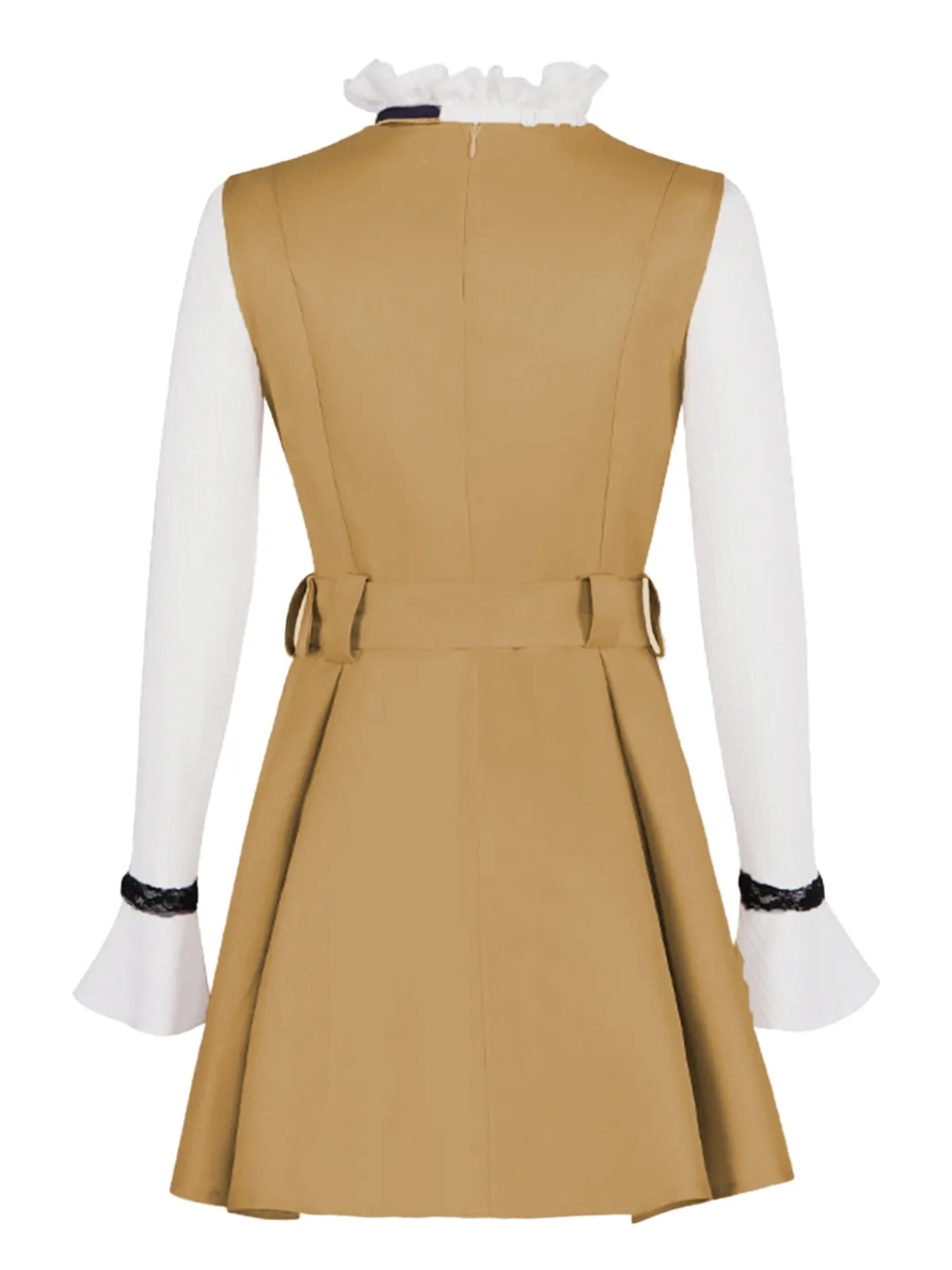New Retro Stage 2PCS 1960s Ruffle Collar Megan's Costume Set Khaki
