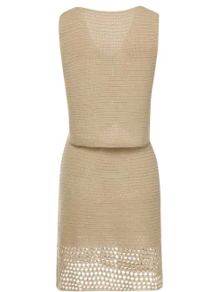 Online Retro Stage 2PCS Khaki 1960s V-Neck Solid Vest & Skirt Light Khaki