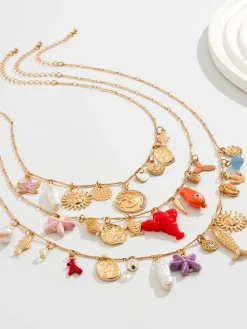 Outlet Retro Stage 3PCS Layered Beach Charm Necklace Set