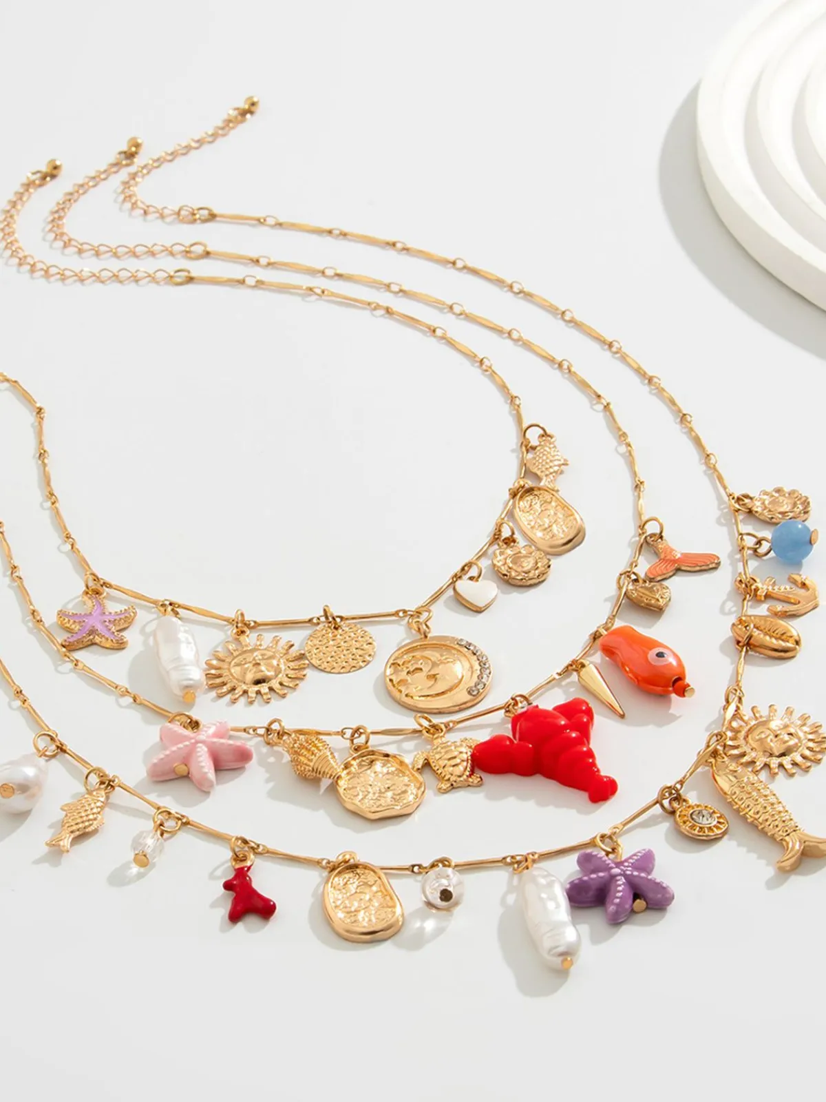 Outlet Retro Stage 3PCS Layered Beach Charm Necklace Set