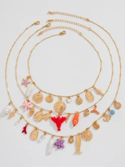Outlet Retro Stage 3PCS Layered Beach Charm Necklace Set