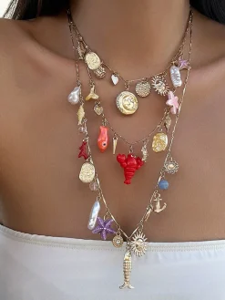 Outlet Retro Stage 3PCS Layered Beach Charm Necklace Set
