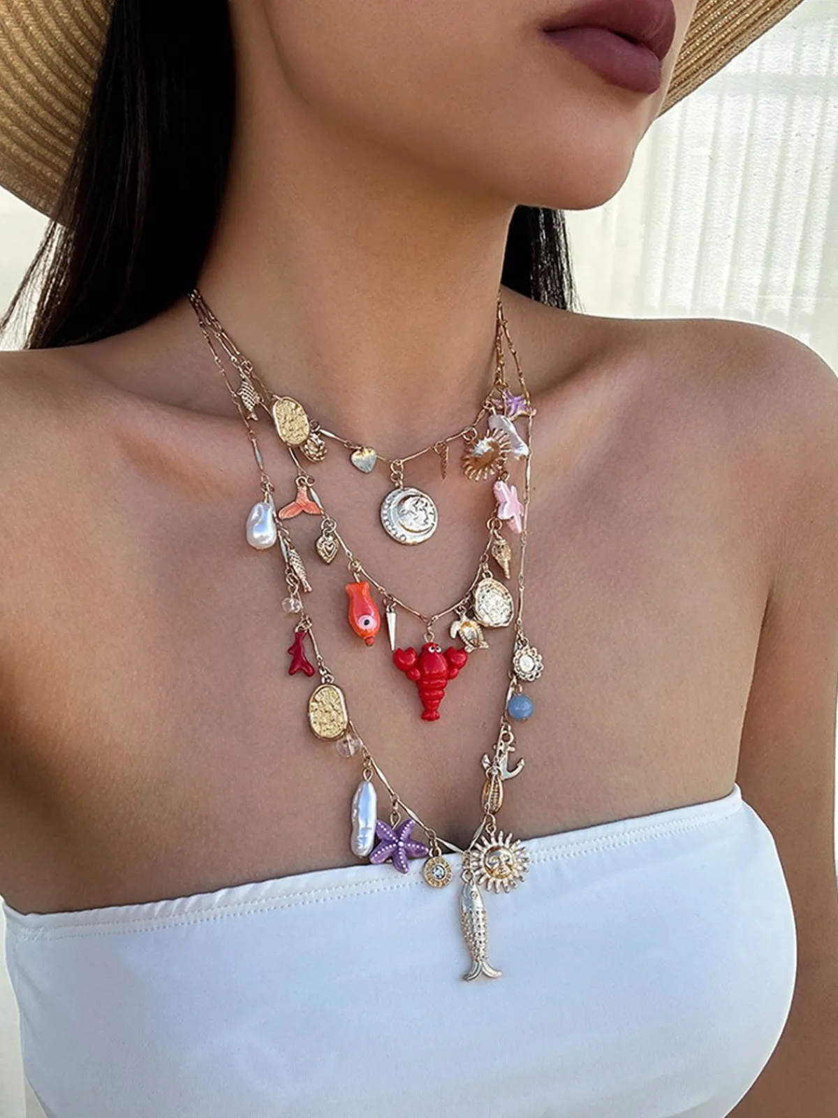 Outlet Retro Stage 3PCS Layered Beach Charm Necklace Set