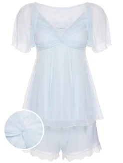 Best Retro Stage 2PCS 1940s Knot Lace Sleepwear Light Blue