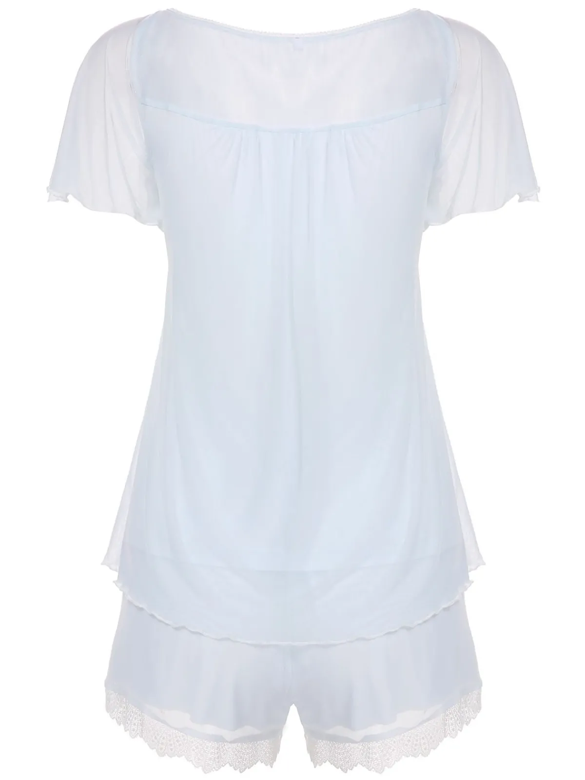 Best Retro Stage 2PCS 1940s Knot Lace Sleepwear Light Blue
