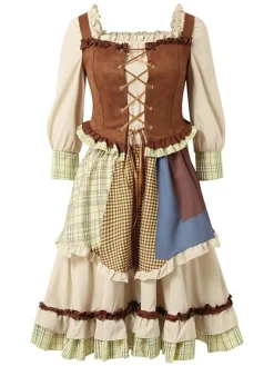 Sale Retro Stage 2PCS 1950s Oktoberfest Puff Sleeves Dress Multicolor