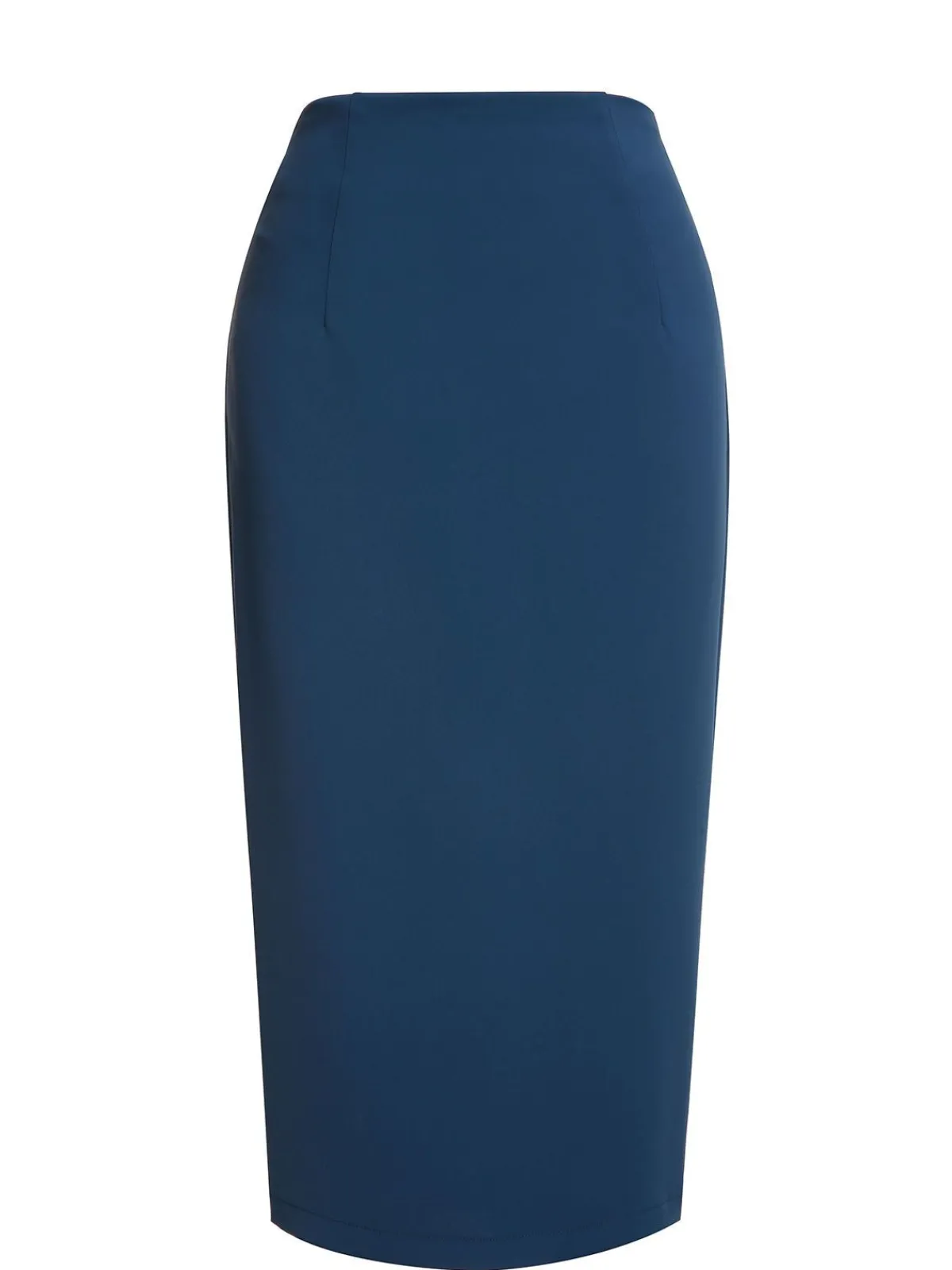 Hot Retro Stage 2PCS 1960s Stand Collar Shirt & Solid Wrap Skirts Navy Blue