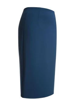 Hot Retro Stage 2PCS 1960s Stand Collar Shirt & Solid Wrap Skirts Navy Blue