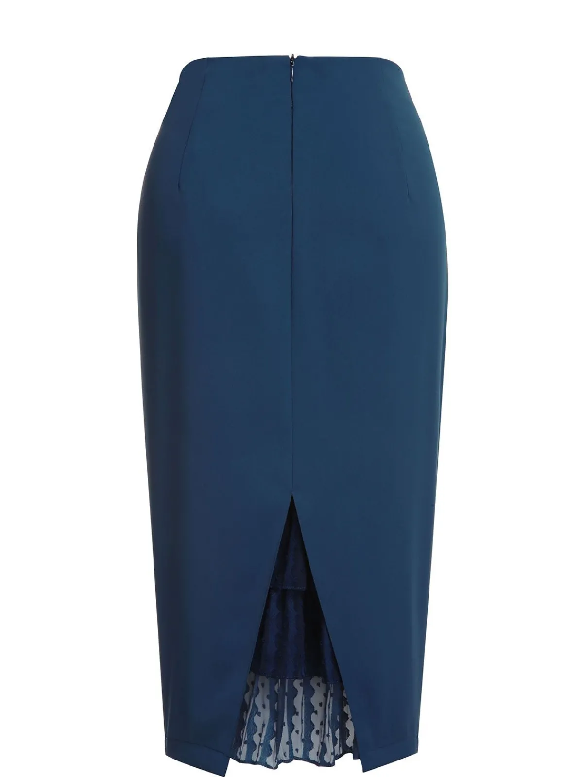 Hot Retro Stage 2PCS 1960s Stand Collar Shirt & Solid Wrap Skirts Navy Blue
