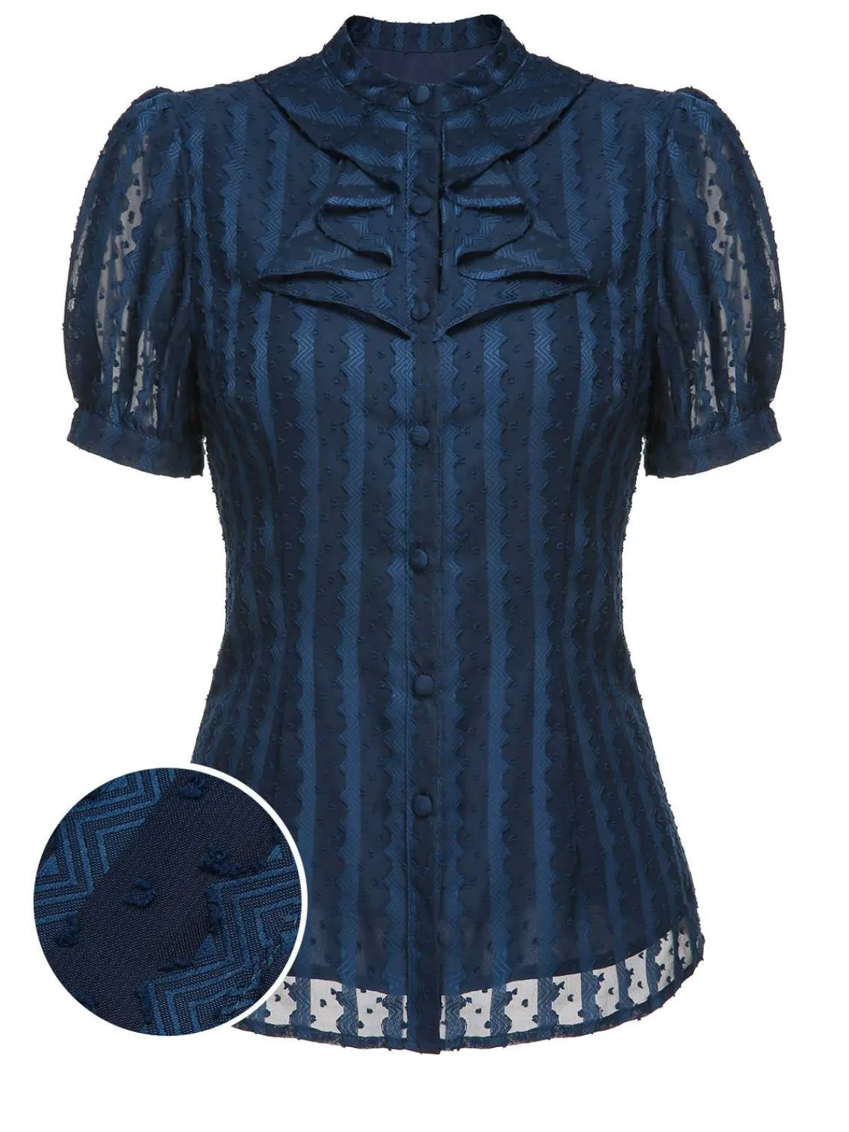 Hot Retro Stage 2PCS 1960s Stand Collar Shirt & Solid Wrap Skirts Navy Blue