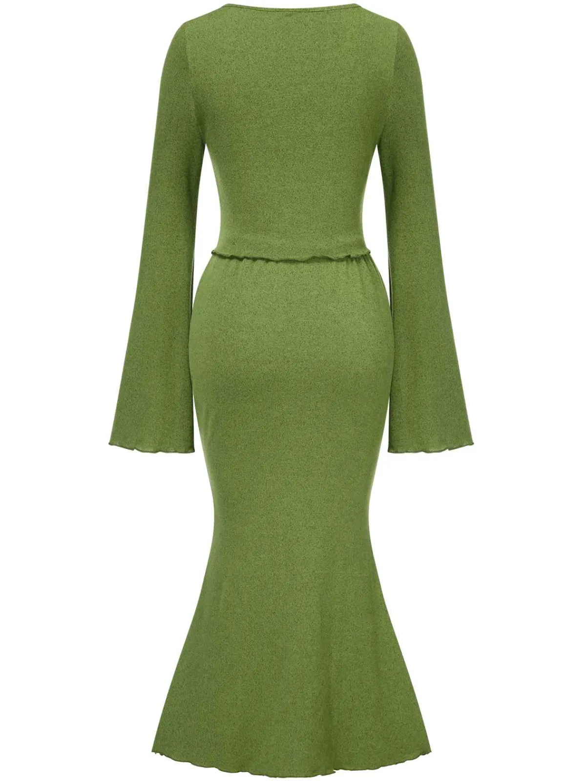 Outlet Retro Stage 2PCS 1930s V-Neck Top & Mermaid Skirt Olive Green