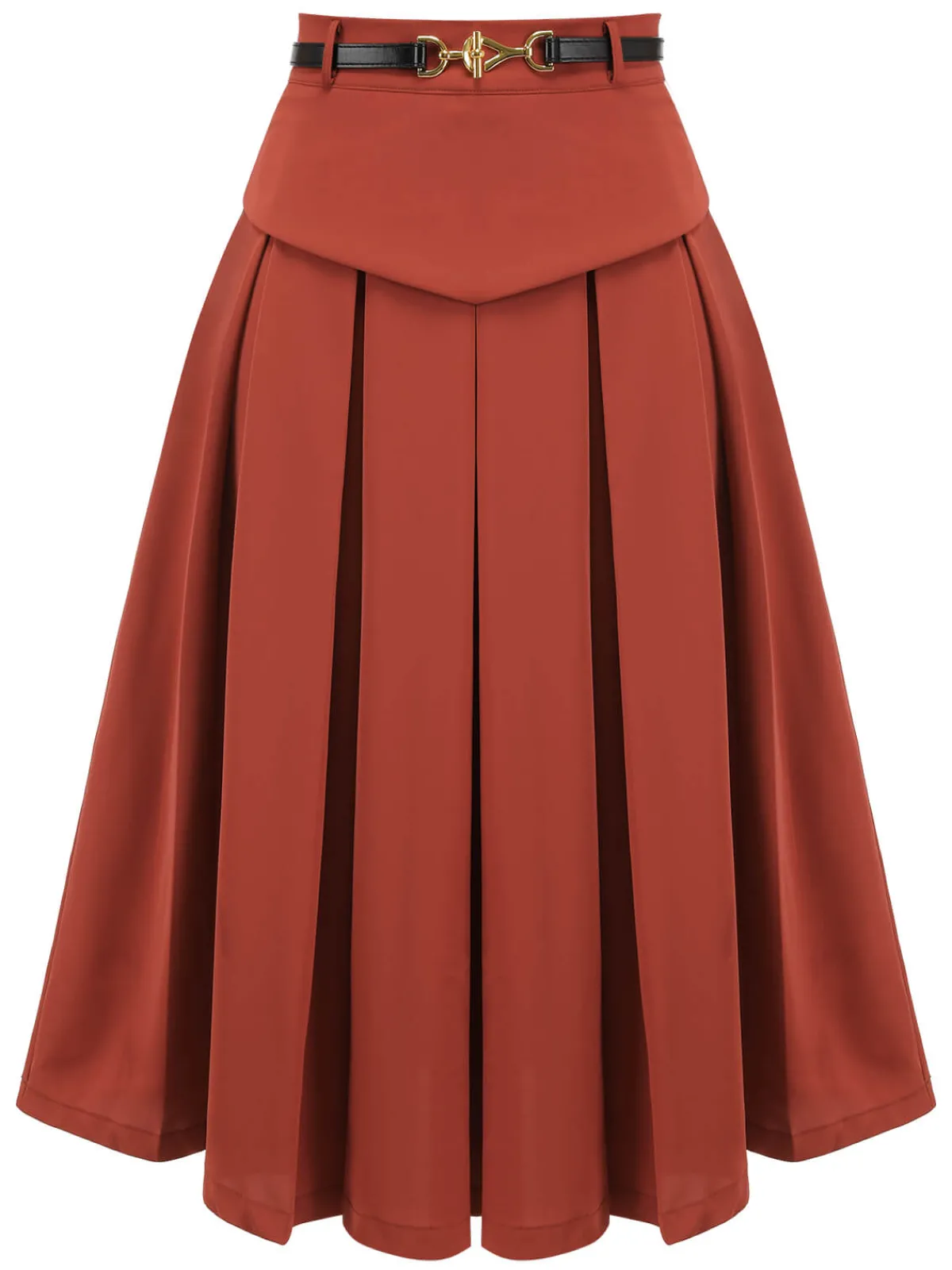 Outlet Retro Stage 2PCS Orange Red 1950s Striped Blouse & Pleated Skirt