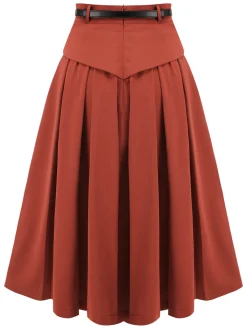 Outlet Retro Stage 2PCS Orange Red 1950s Striped Blouse & Pleated Skirt
