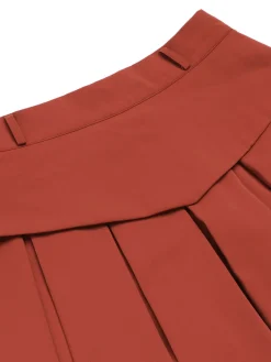 Outlet Retro Stage 2PCS Orange Red 1950s Striped Blouse & Pleated Skirt