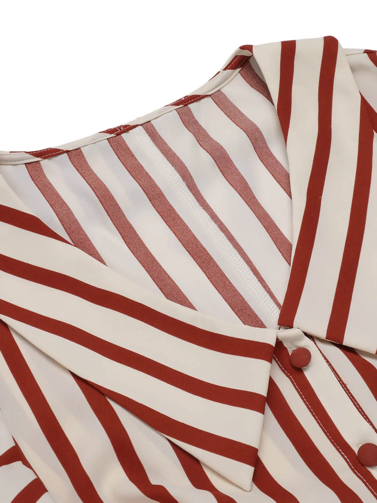 Outlet Retro Stage 2PCS Orange Red 1950s Striped Blouse & Pleated Skirt