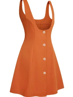 Hot Retro Stage 2PCS 1960s Floral Shirt & Skirt Orange