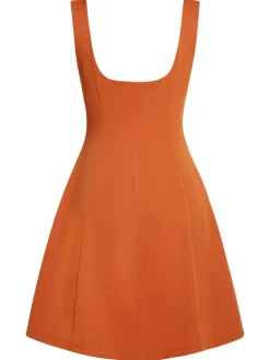 Hot Retro Stage 2PCS 1960s Floral Shirt & Skirt Orange