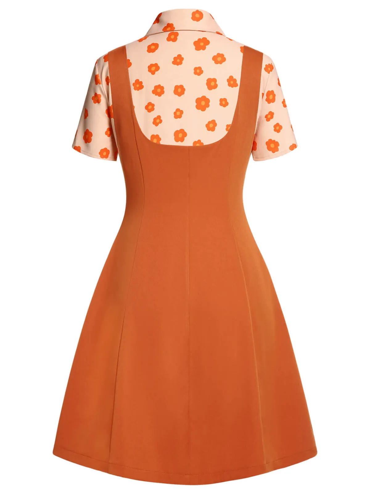 Hot Retro Stage 2PCS 1960s Floral Shirt & Skirt Orange