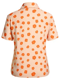 Hot Retro Stage 2PCS 1960s Floral Shirt & Skirt Orange