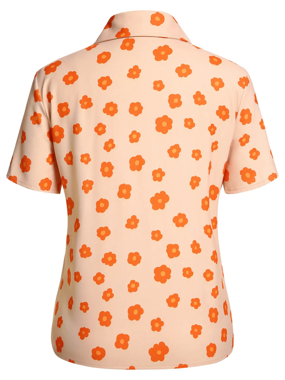 Hot Retro Stage 2PCS 1960s Floral Shirt & Skirt Orange