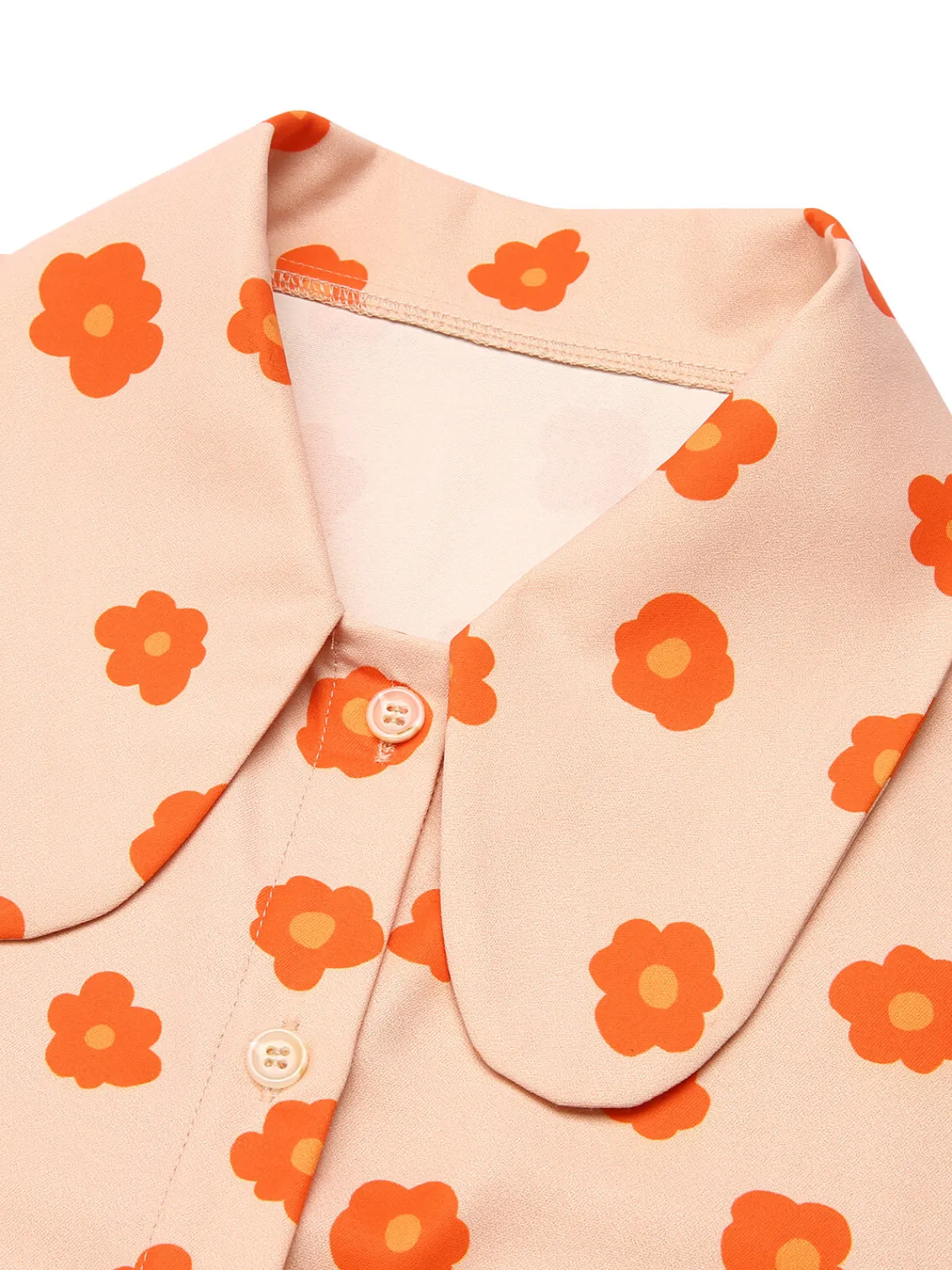 Hot Retro Stage 2PCS 1960s Floral Shirt & Skirt Orange