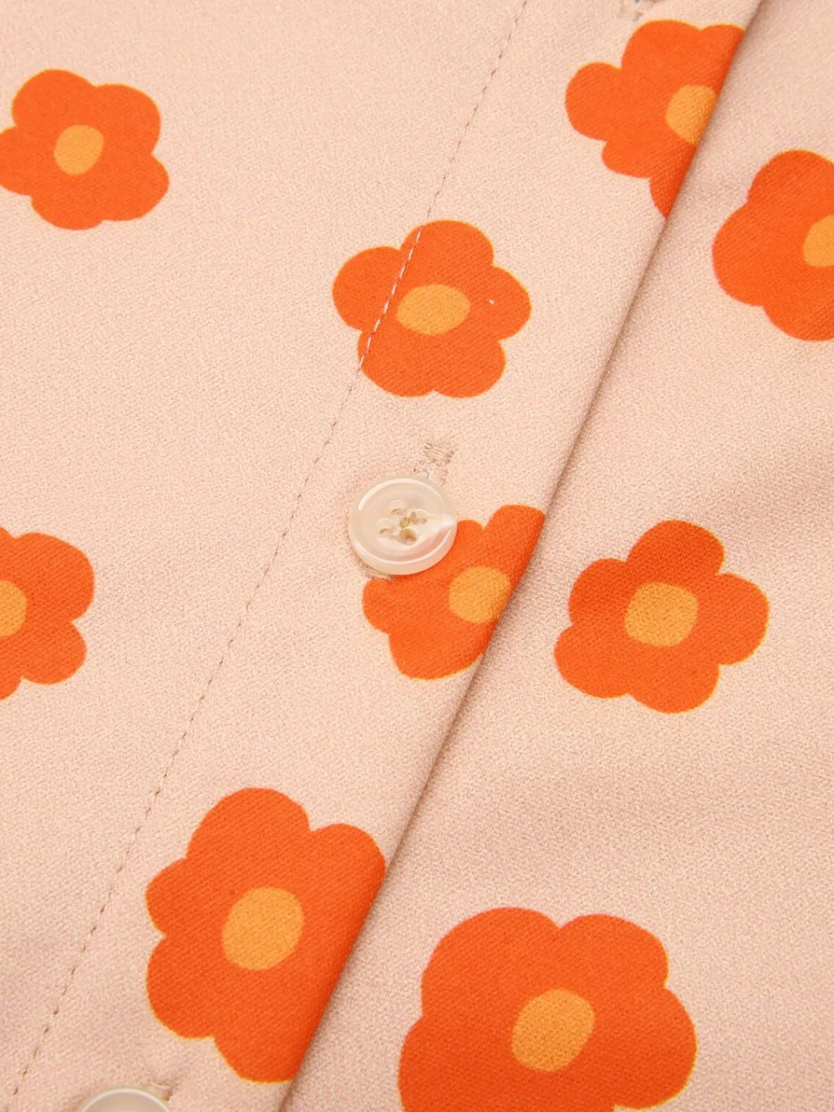Hot Retro Stage 2PCS 1960s Floral Shirt & Skirt Orange