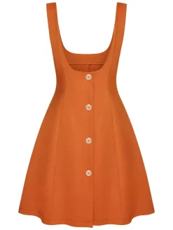 Hot Retro Stage 2PCS 1960s Floral Shirt & Skirt Orange