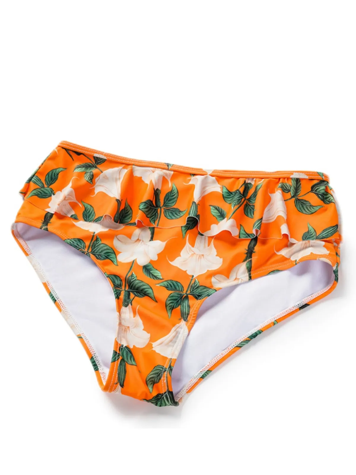 Hot Retro Stage 2PCS 1940s Ruffle Floral Bikini Set & Cover Up Orange